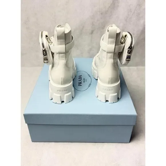 Prada Monolith Leather Pouch Boots SZ EU 36 / US 6 White Brand New - Picture 4 of 6